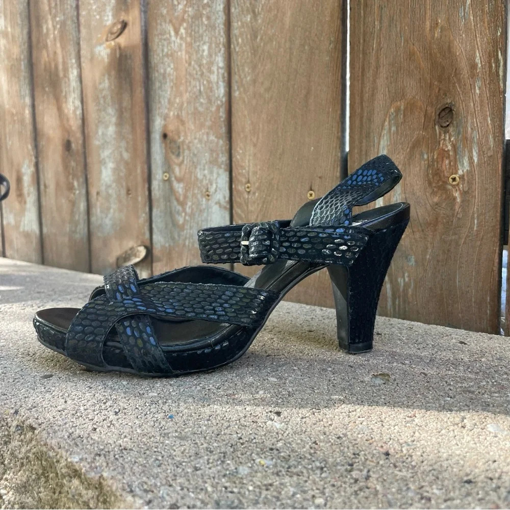 MEDICI Women’s Black Shimmer Strappy Chunky Heel Shoe Size 38